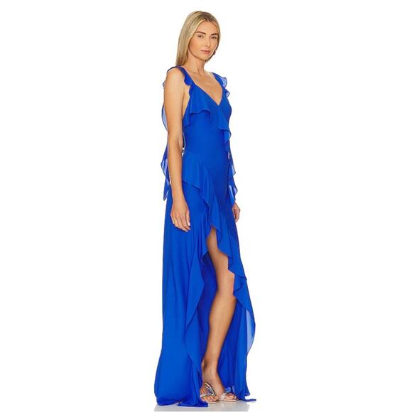 Amanda Uprichard Cantara Cobalt Blue Ruffle Maxi Dress Size Medium - Picture 2 of 10